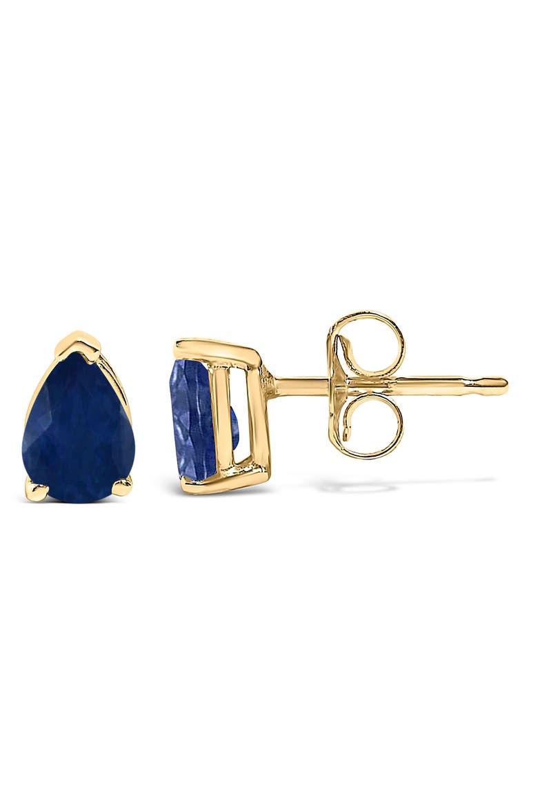 14K Gold 6x4MM Pear Shaped Gemstone Solitaire Stud Earrings, Alternate, color, Blue Sapphire | Yellow