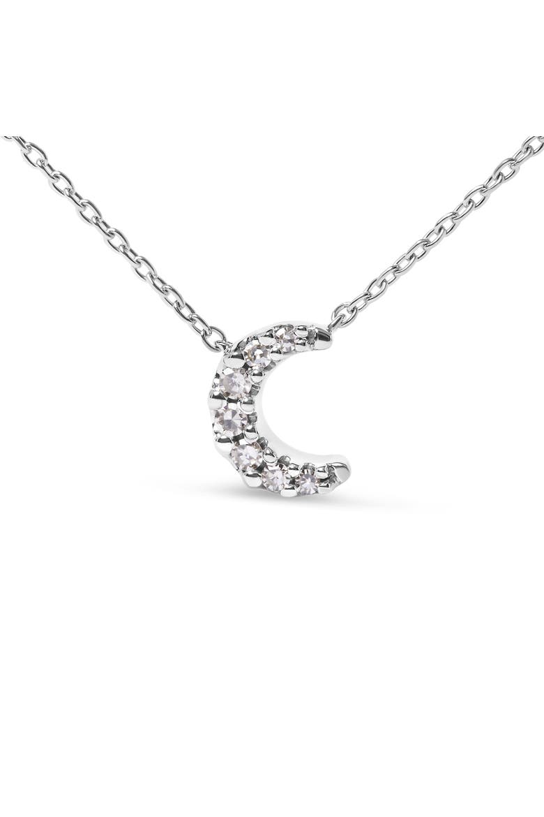 10K White Gold Diamond Accented Crescent Moon Shaped Inch Pendant Necklace, Alternate, color, White