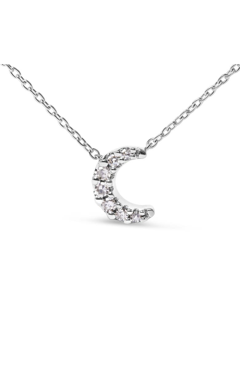 Haus of Brilliance 10K White Gold Diamond Accented Crescent Moon Shaped Inch Pendant Necklace, Alternate, color, White