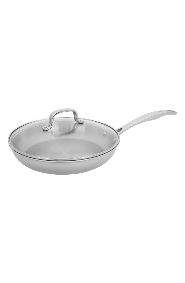 HENCKELS CUTLERY Clad 10-Inch Frying Pan with Lid, Main, color, Silver