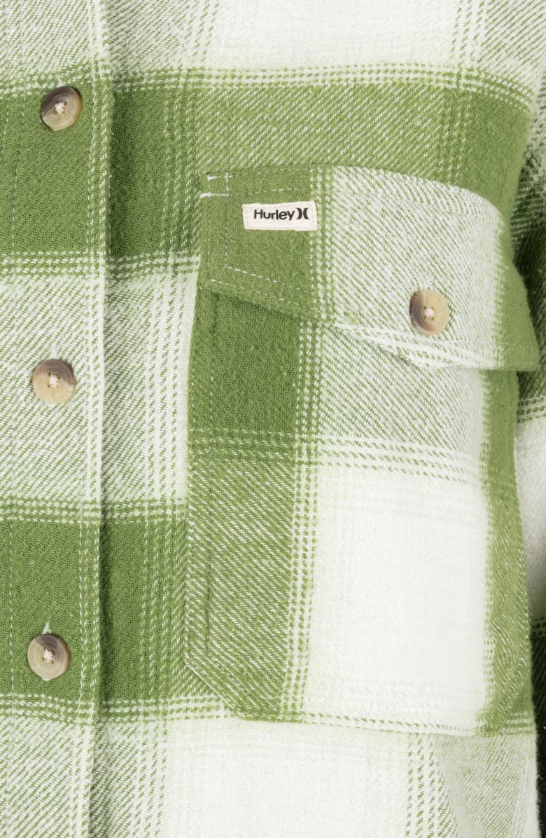 Hurley Roam Boxy Flannel Button-Up Shirt, Alternate, color, Kale