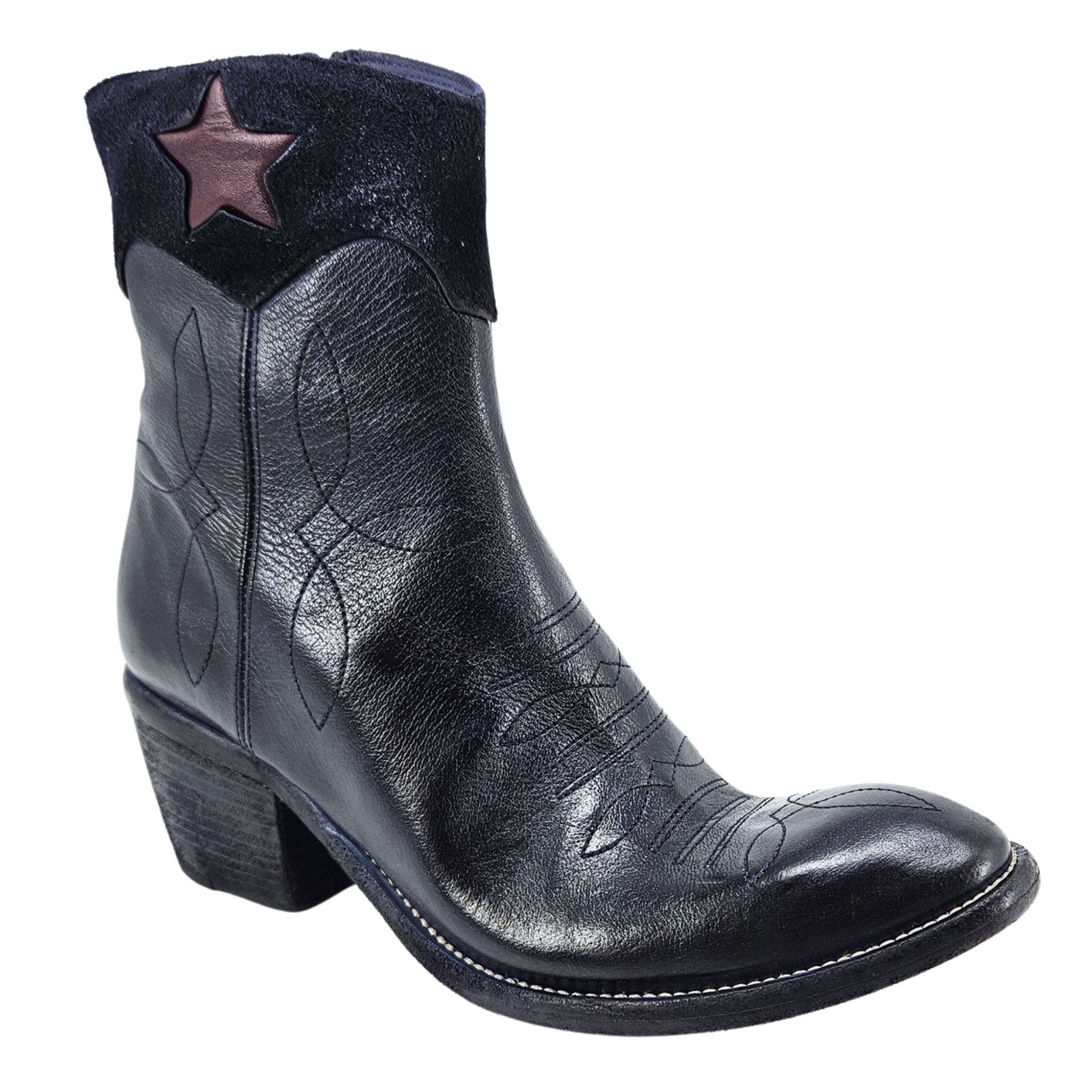Cowboy Round Toe Star Ankle Boot, Alternate, color, Navy