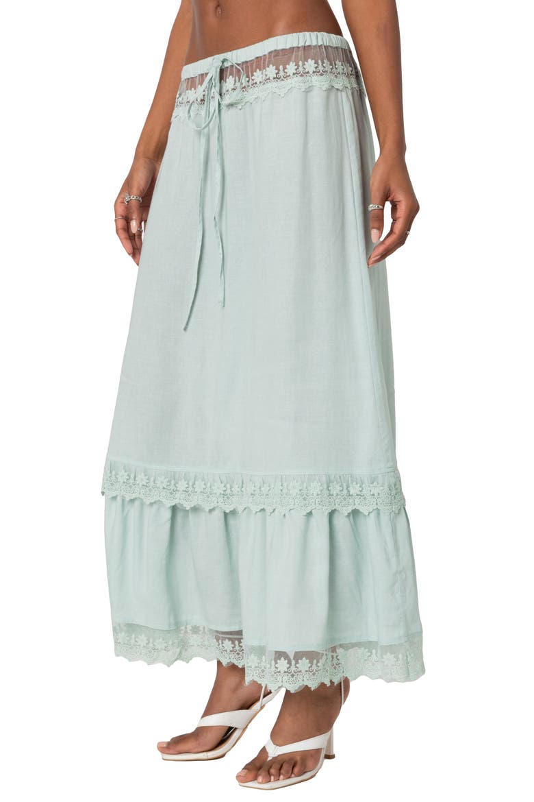 Lace Trim Maxi Skirt, Alternate, color, SAGE