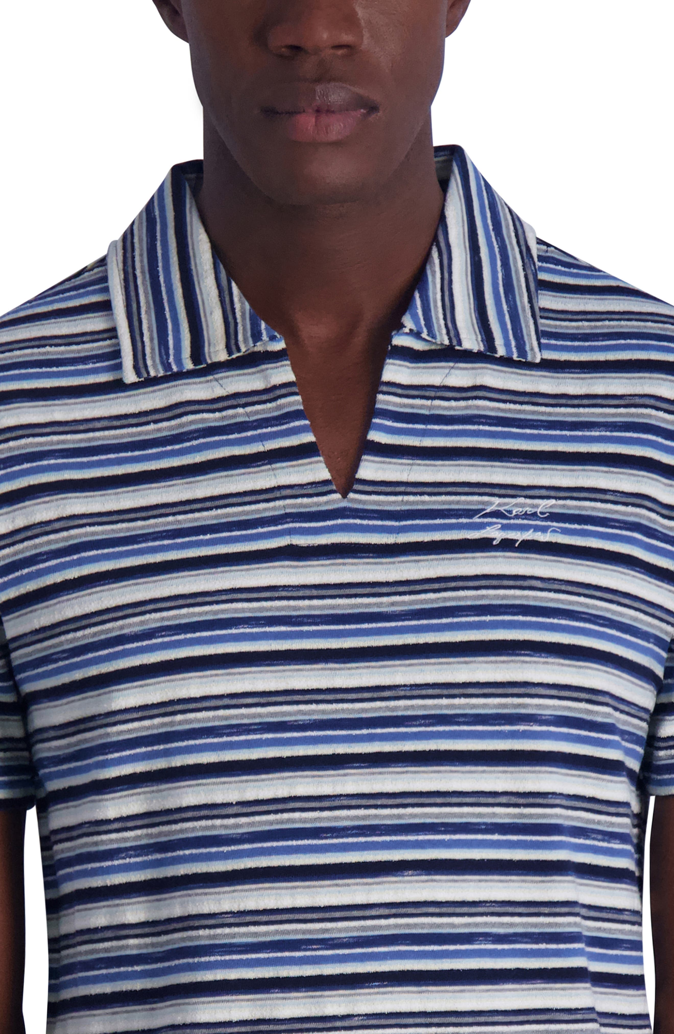 KARL LAGERFELD PARIS Textured Stripe Johnny Collar Velour Polo (Men ...