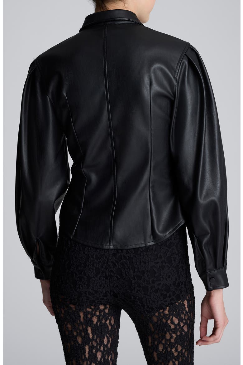 Faux Leather Snap Front Shirt, Alternate, color, BLACK