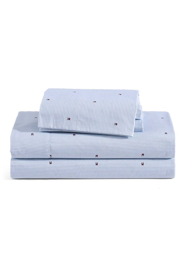 Ithaca Flag Stripe Cotton Percale Sheet Set, Main, color, WHITE/ BLUE/ RED