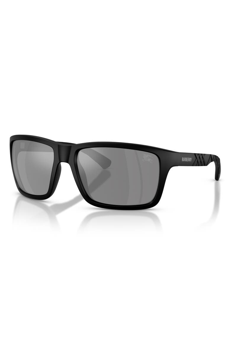 Burberry 60mm Rectangle Sunglasses, Alternate, color, Matte Black / Dark Grey Silver
