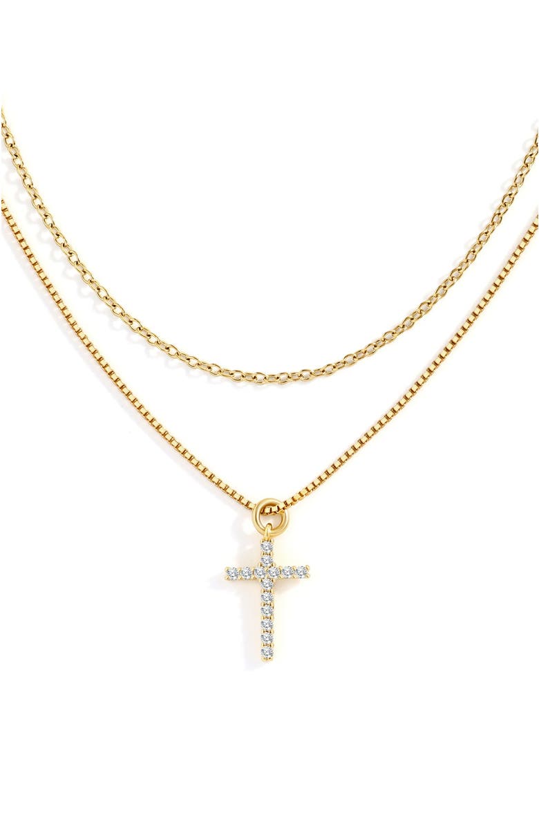 Mint & Lily Dainty Cable Necklace with Pave Cross Chain Necklace Stacking Set, Main, color, Gold