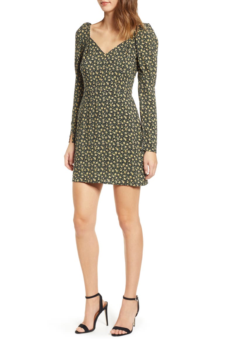 Floral Print Minidress, Main, color, BLACK YELLOW FLORAL
