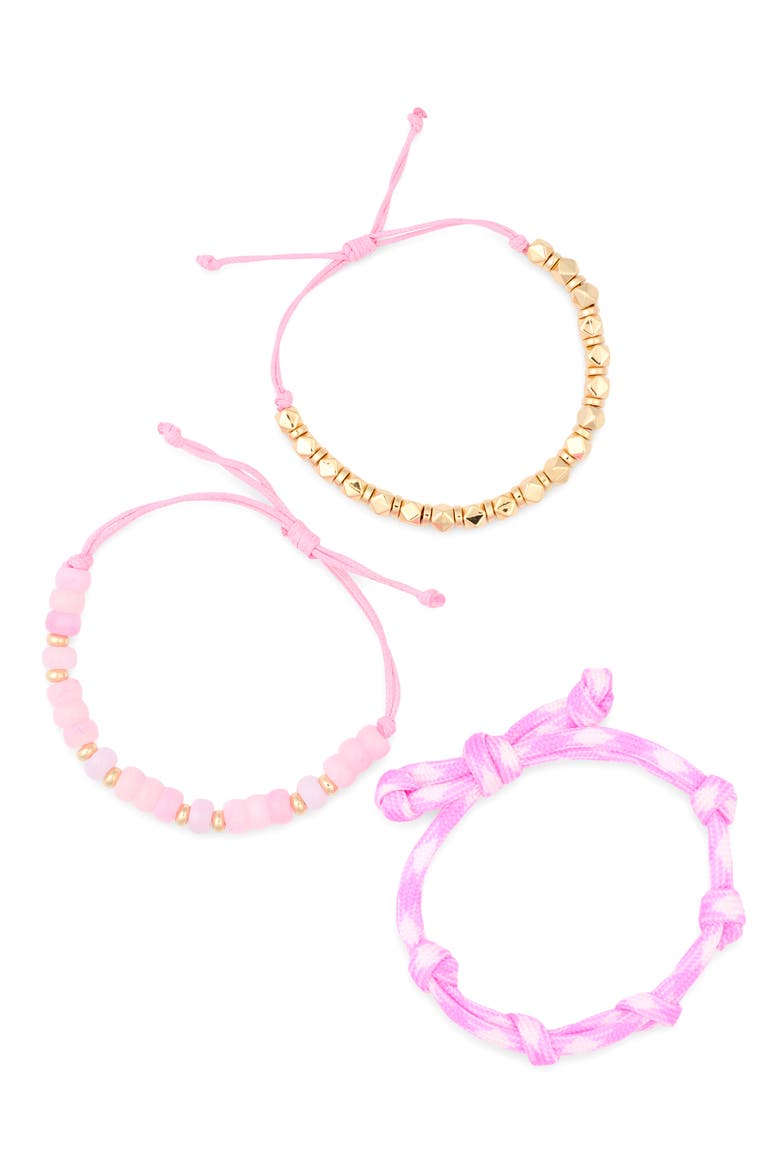 Set of 3 Assorted Slider Bracelets, Main, color, PINK MULTI- GOLD