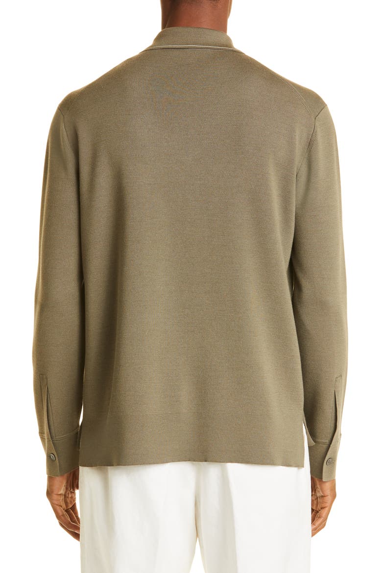 Wool & Silk Long Sleeve Polo, Alternate, color, MID GREEN SOLID