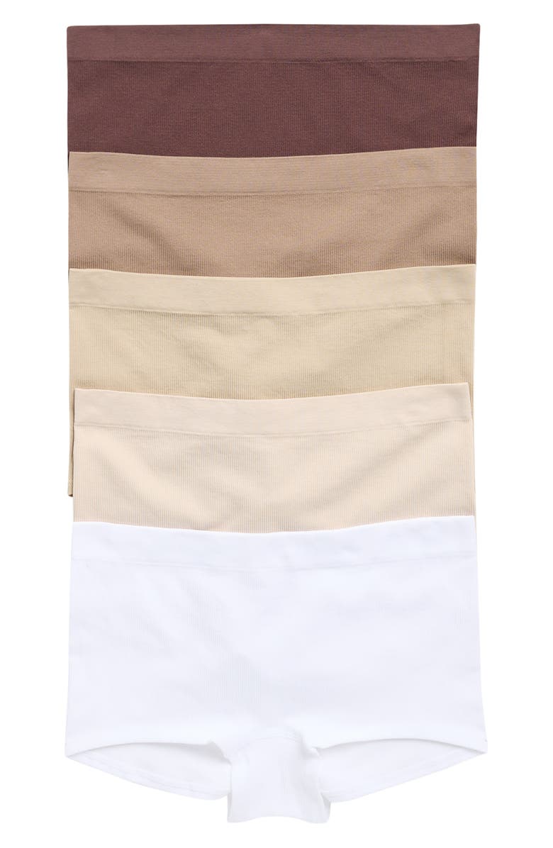 YOGALICIOUS 5-Pack Seamless Rib Boyshorts, Main, color, Neutral Multi
