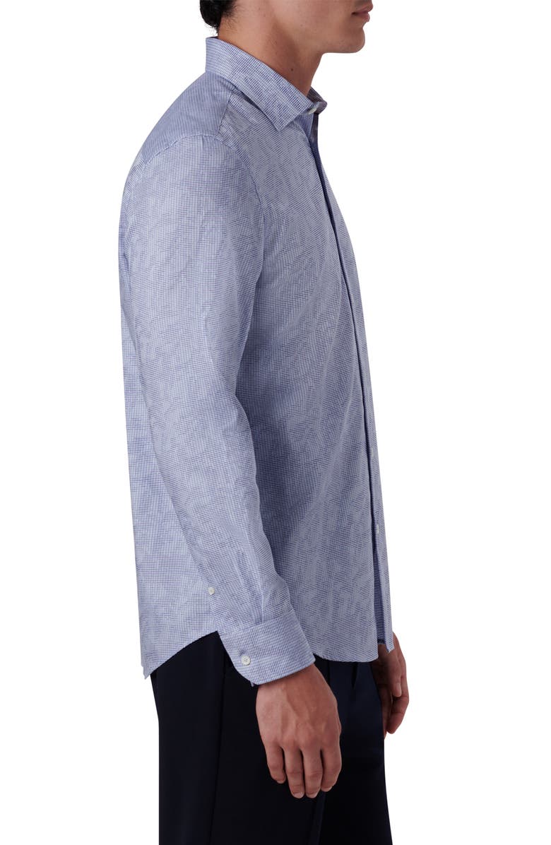 Bugatchi Shaped Fit Print Stretch Cotton Button-Up Shirt, Alternate, color, Air Blue