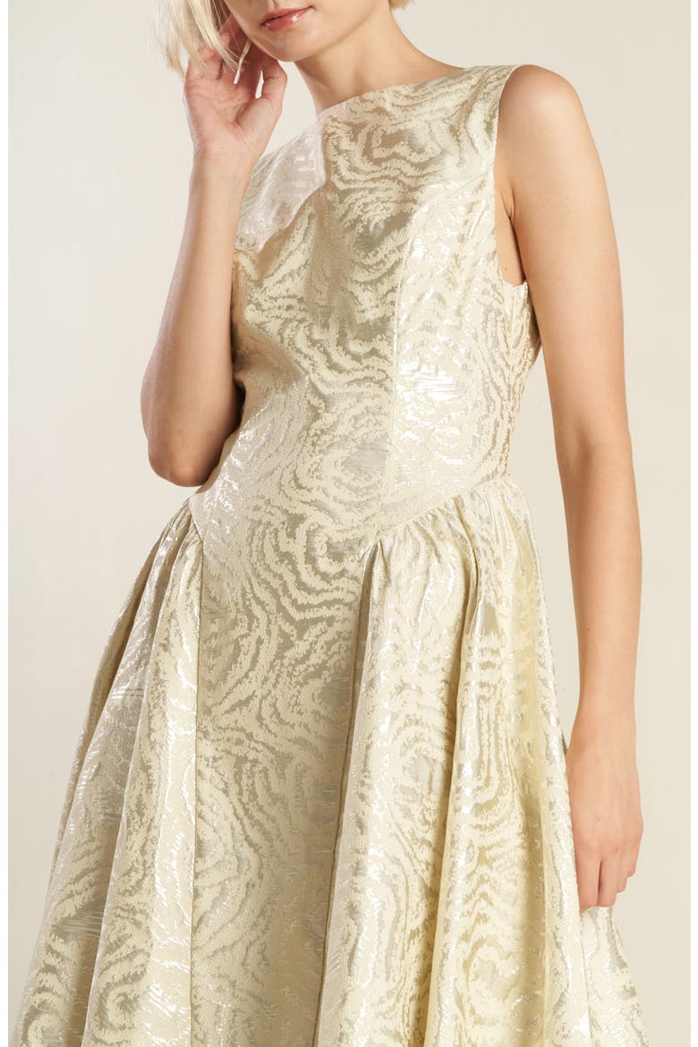 Floral Jacquard Cocktail Midi Dress, Alternate, color, CHAMPAGNE