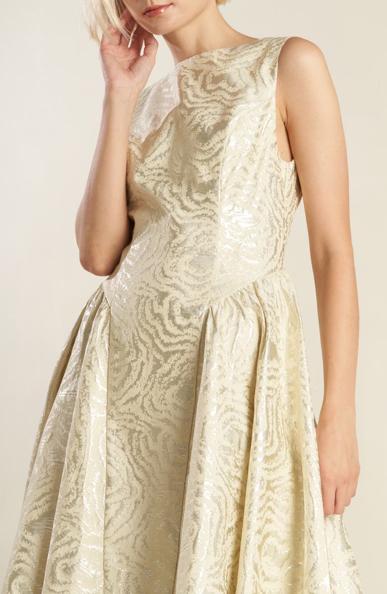 FREEMARKET Floral Jacquard Cocktail Midi Dress, Alternate, color, Champagne