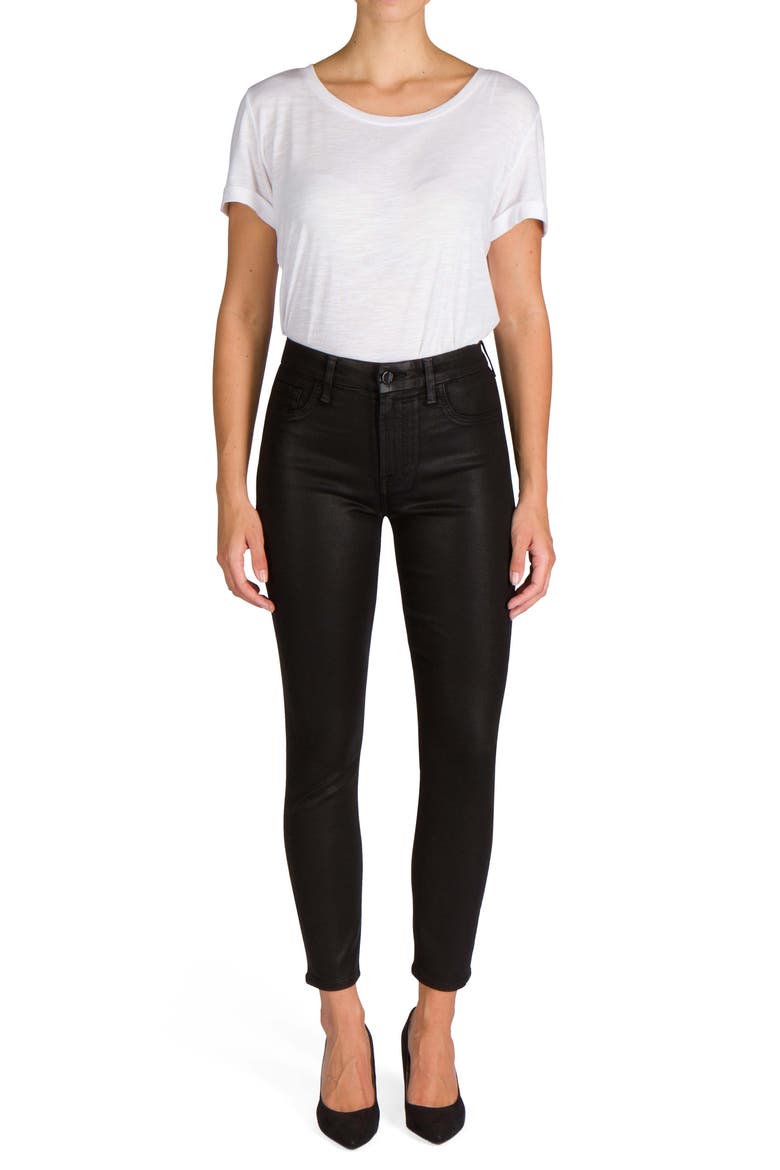 JEN7 Coated High Waist Ankle Skinny Jeans, Alternate, color, BLACK
