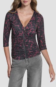 DKNY Ruched Knit Zip-Up Top