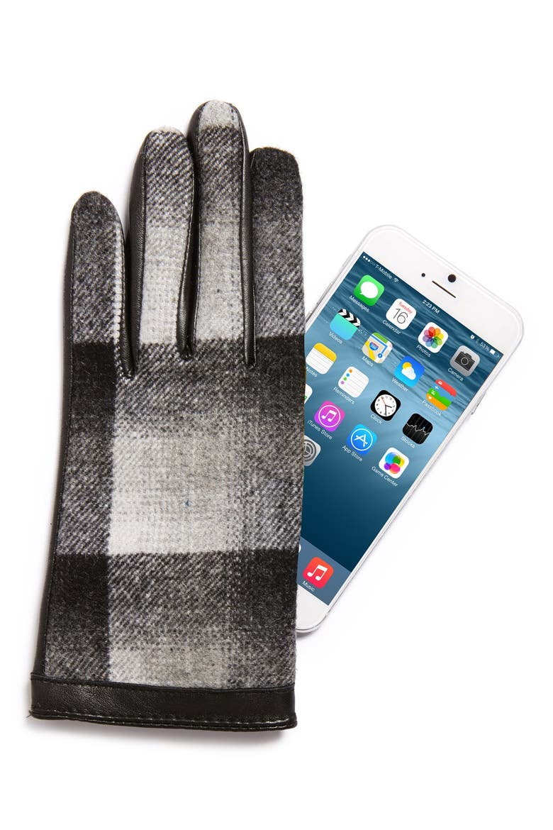 Plaid Tech Gloves, Alternate, color, BLACK