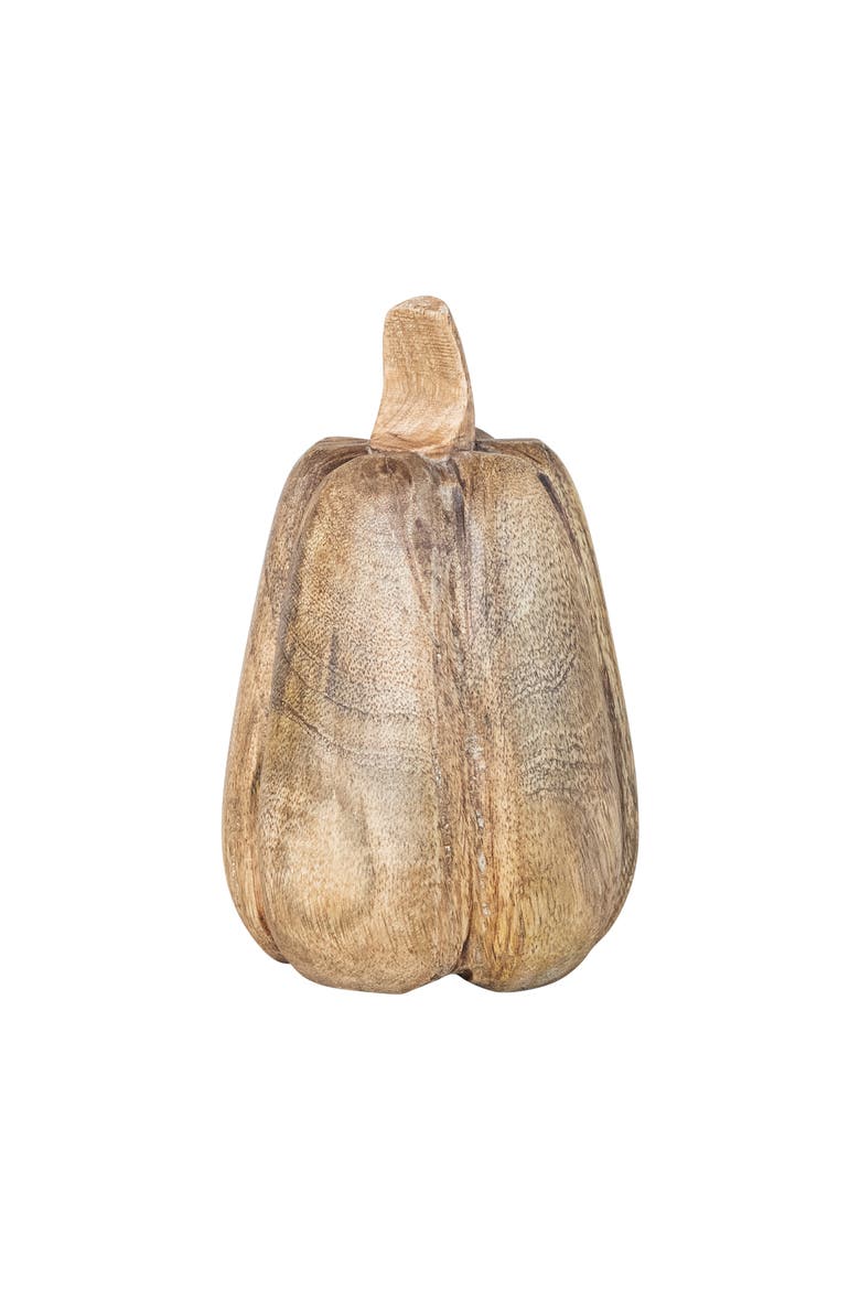 Carved Mango Wood Pumpkin Figurine, Stained Finish, Main, color, Natural