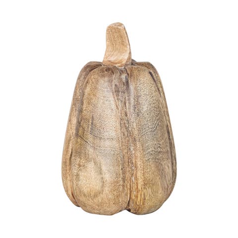 Carved Mango Wood Pumpkin Figurine, Stained Finish