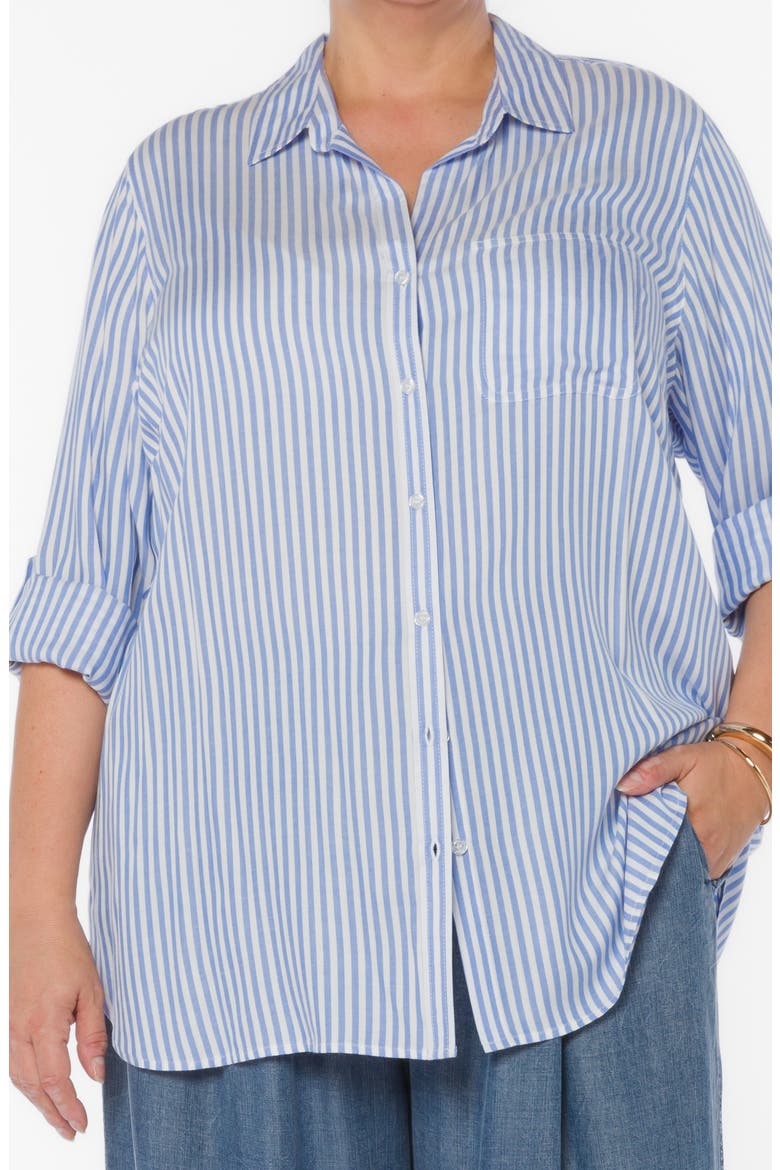 Elisa Tab Sleeve Button-Up Shirt, Alternate, color, OCEAN BLUE STRIPE