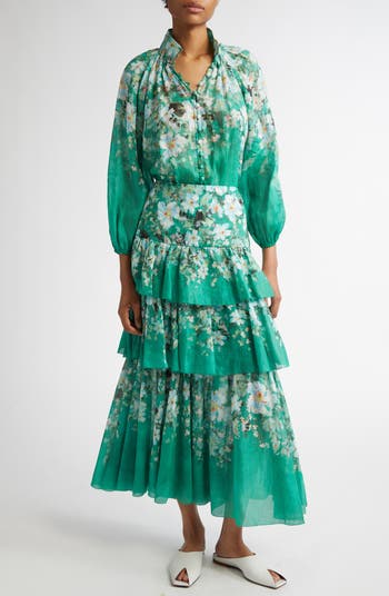 【Zimmermann】Everley tiered floral-print ramie maxi skirt Zimmermann Everley tiered floral-print ramie maxi skirt AU 2