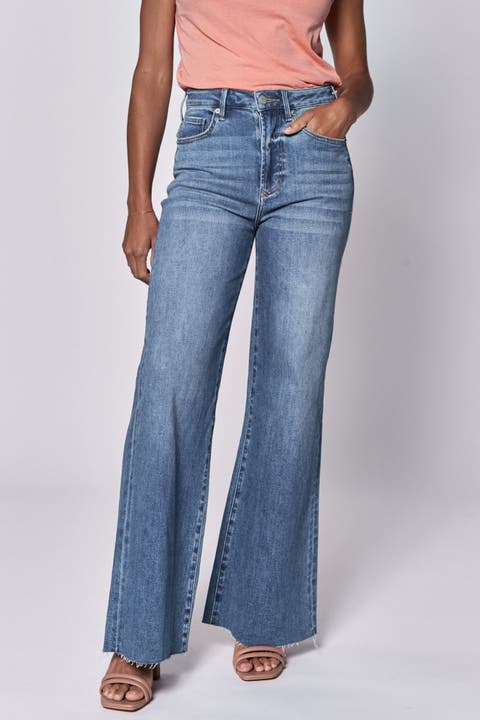 Fiona High Waist Raw Hem Wide Leg Jeans
