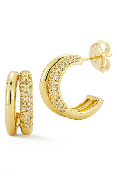 Cubic Zirconia Pavé Double Hoop Earrings