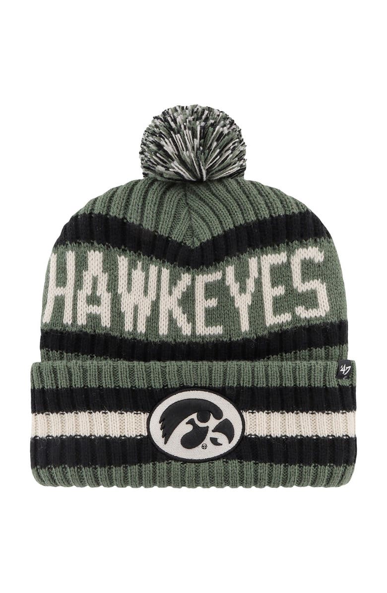 '47 Men's '47 Green Iowa Hawkeyes OHT Military Appreciation Bering Cuffed Knit Hat with Pom, Main, color, Green