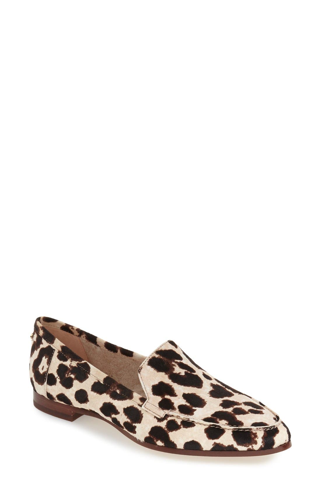 'carima' genuine calf hair loafer flat, Main, color, BLUSH/ LEOPARD HAIRCALF PRINT