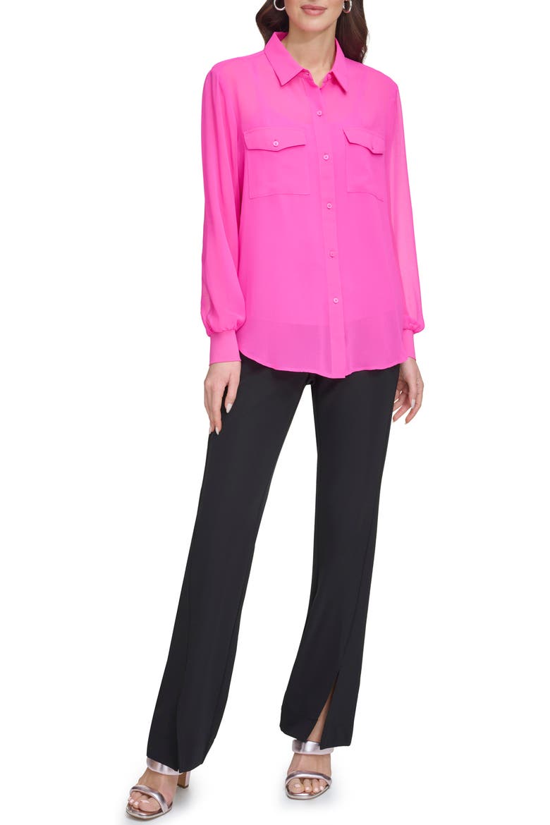 Chiffon Button-Up Shirt, Alternate, color, SHOCKING PINK