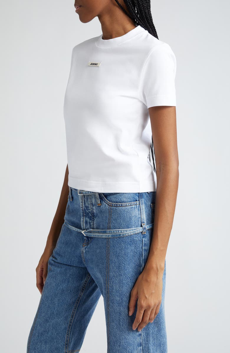Jacquemus Le T-Shirt Logo Embroidered Grosgrain T-Shirt, Alternate, color,