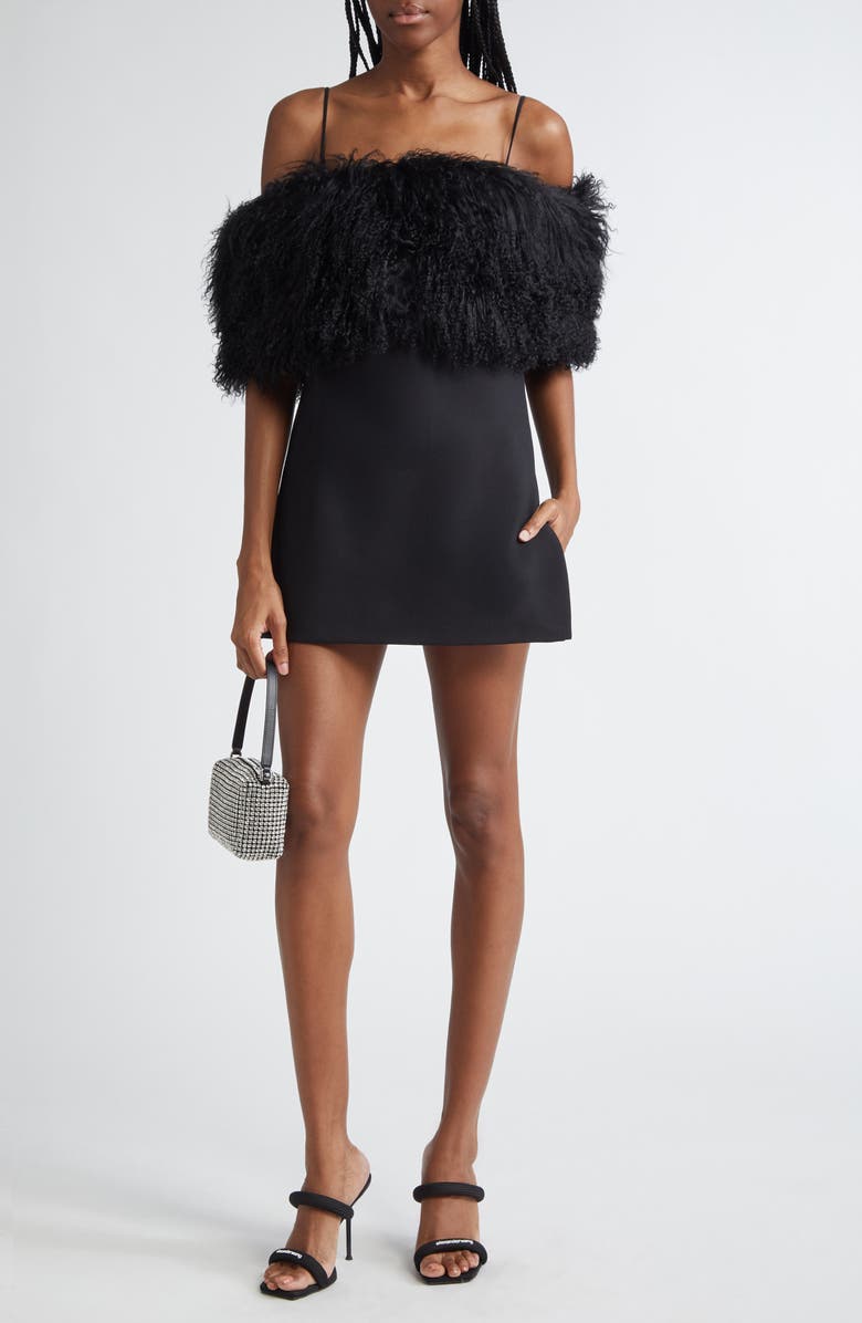 Alexander Wang Convertible Minidress with Genuine Shearling Stole, Main, color, 