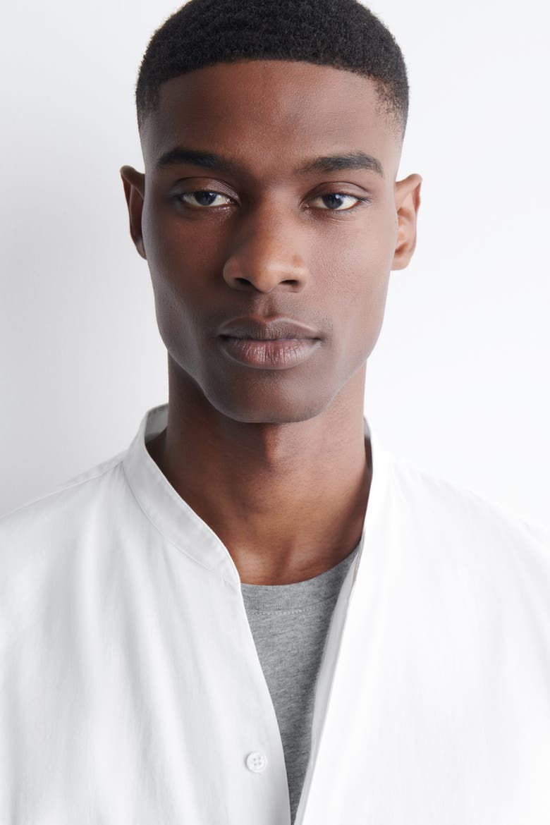 Grandad-collar Cotton Shirt, Alternate, color, WHITE