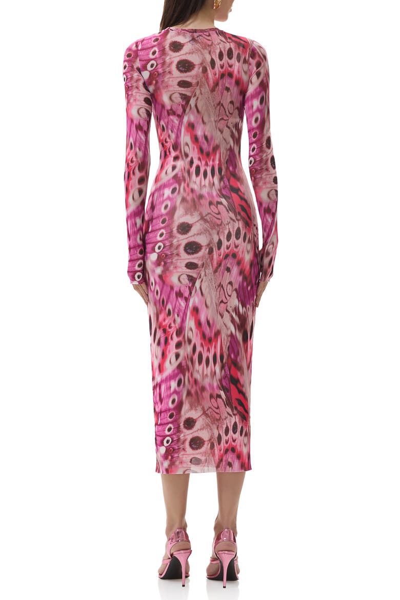 Ashland Print Long Sleeve Mesh Midi Dress, Alternate, color, BERRY BUTTERFLY
