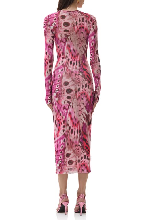 Afrm Ashland Print Long Sleeve Mesh Midi Dress In Multi