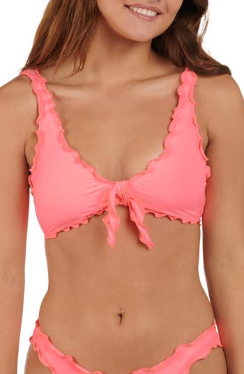 Citrus Solid Merrow Bralette Bikini Top In Pink
