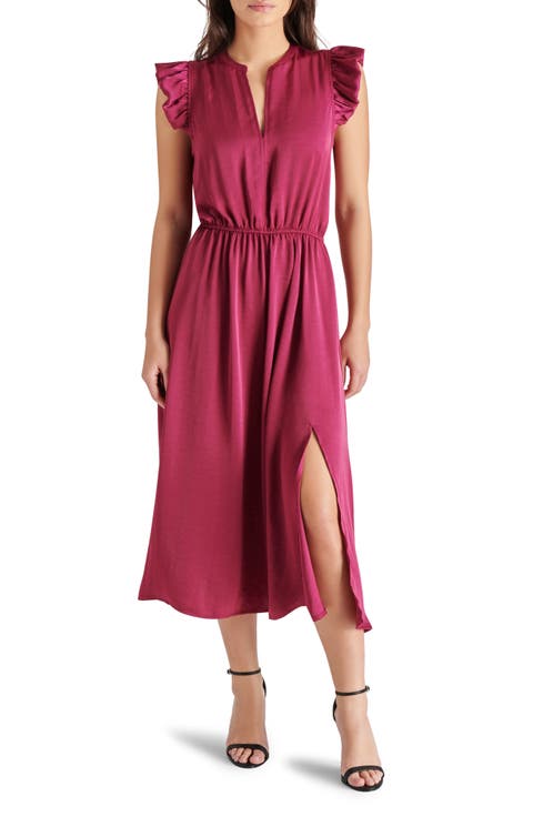 Allegra Ruffle Sleeve Satin Midi Dress