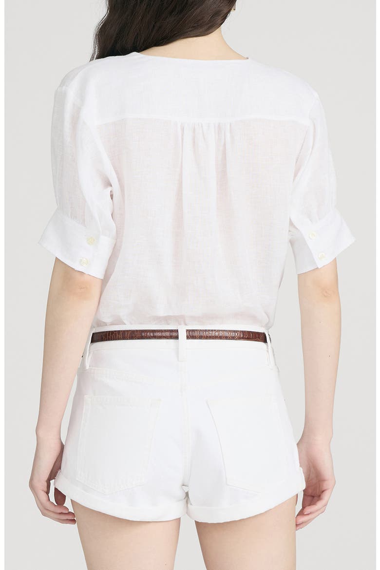 The V-Neck Linen Popover Top, Alternate, color, WHITE