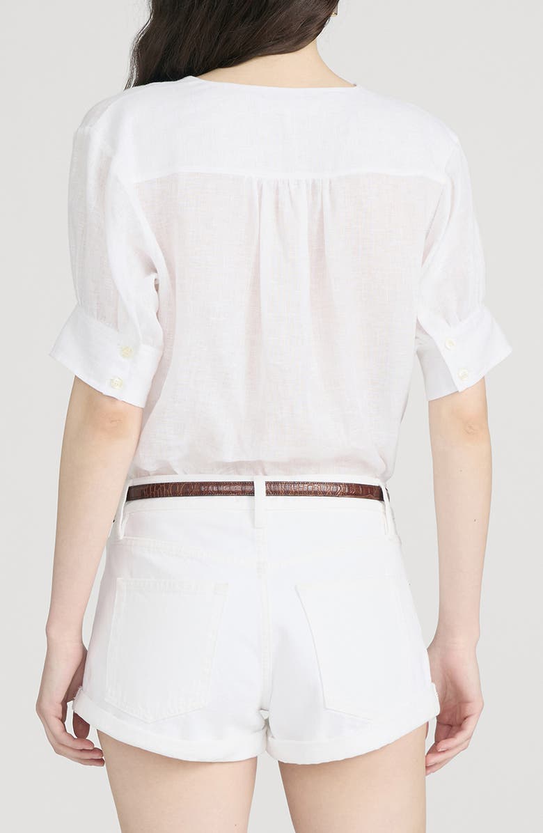 FRAME The V-Neck Linen Popover Top, Alternate, color, White
