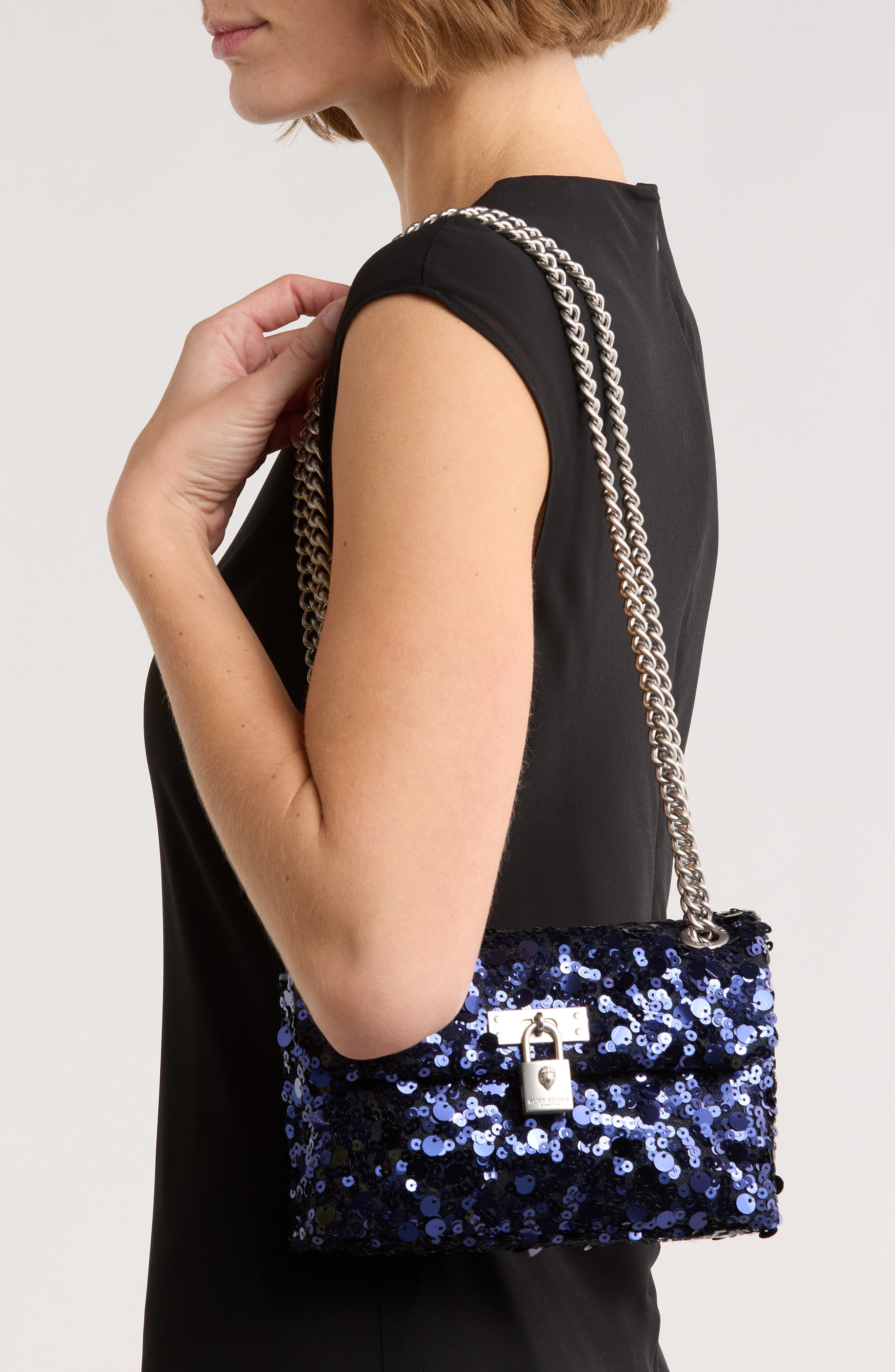 Kurt Geiger London Sequin Mini Braxton Crossbody Bag, Alternate, color, Navy
