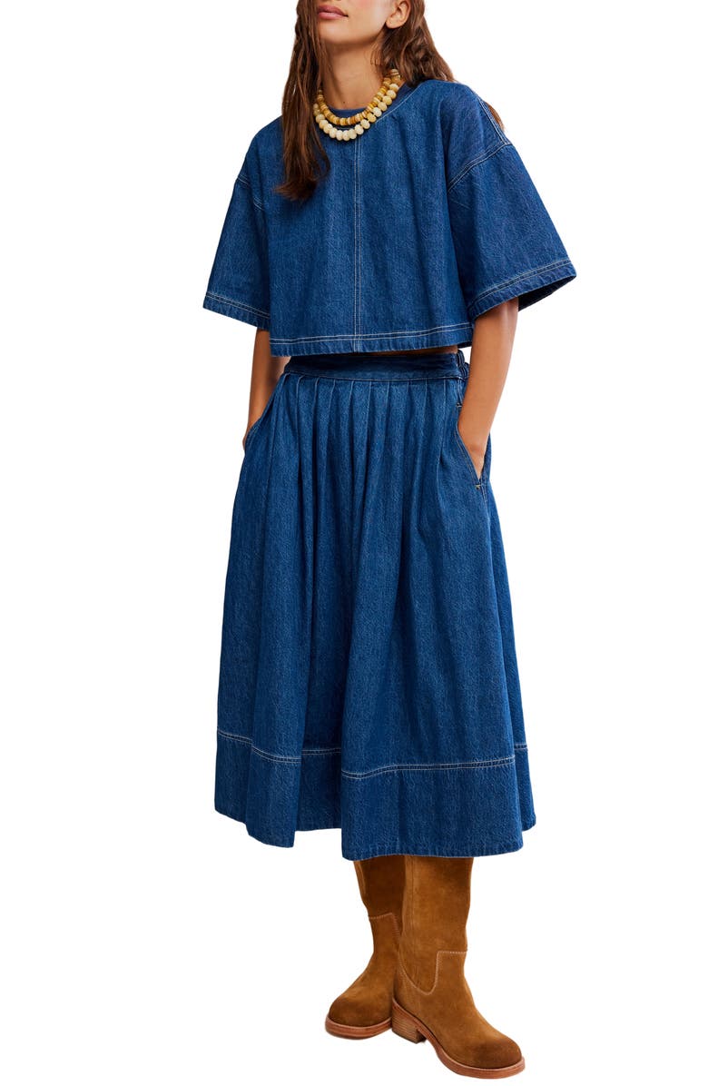 Free People Westley Denim Crop Top & Skirt, Main, color, Deep Sea Wash