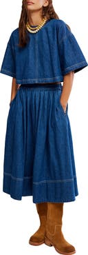 Free People Westley Denim Crop Top & Skirt