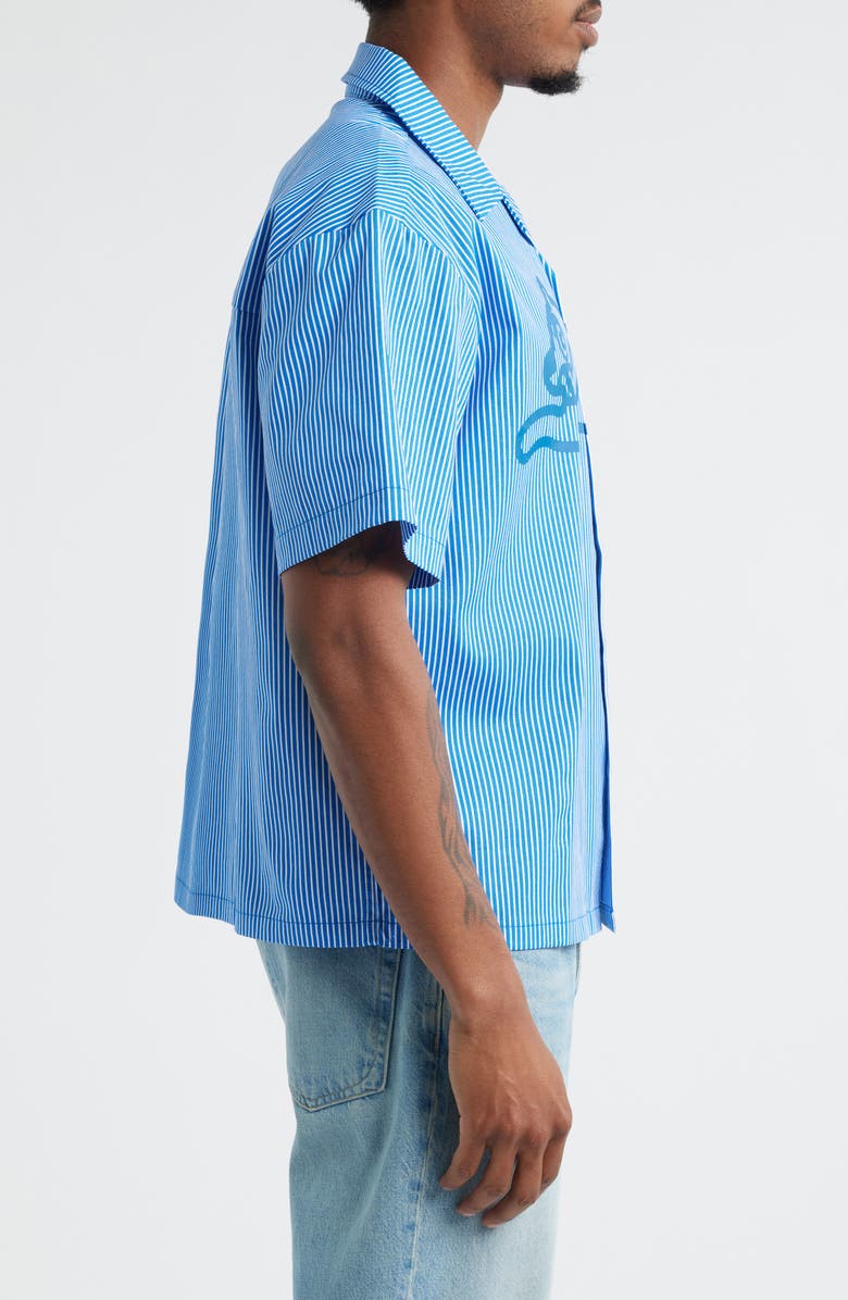 ICECREAM Decker Pinstripe Cotton Camp Shirt, Alternate, color, Victoria Blue