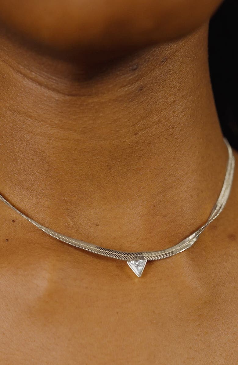 Sterling Forever Ruth Cubic Zirconia Pendant Herringbone Chain Necklace, Alternate, color, Silver