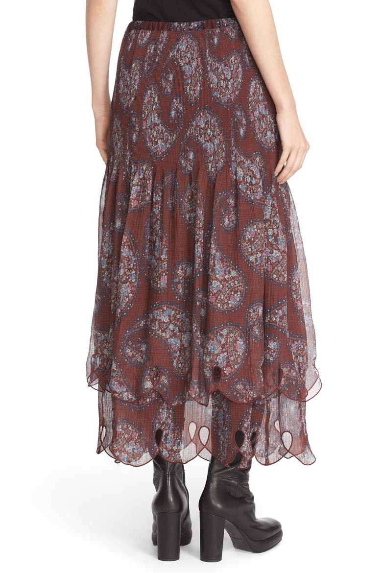 Floral Paisley Print Tiered Skirt, Alternate, color, FIG