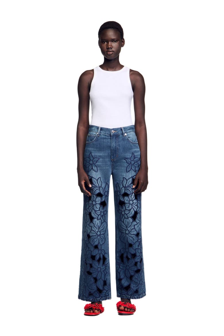 Embroidered jeans, Alternate, color, Blue jean