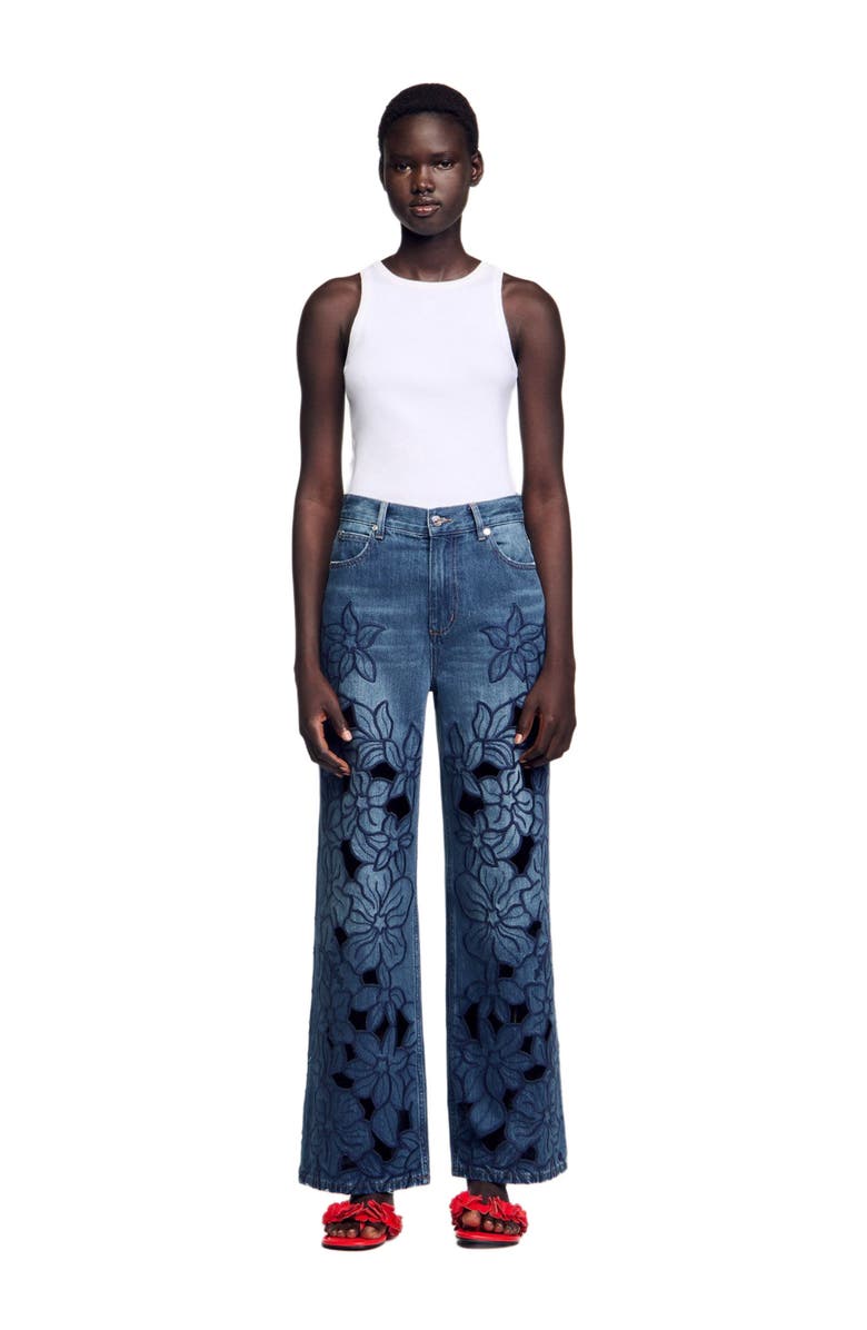SANDRO Embroidered jeans, Alternate, color, 