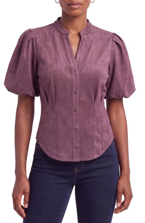 Puff Sleeve Faux Suede Shirt