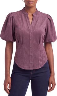 Bagatelle Puff Sleeve Faux Suede Shirt